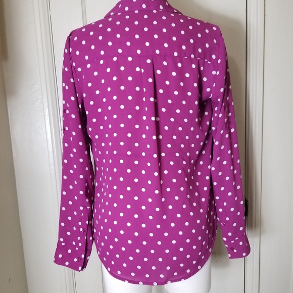 EXPRESS THE PORTOFINO SHIRT slim fit purple white polka dot long roll sleeve top - Picture 4 of 6